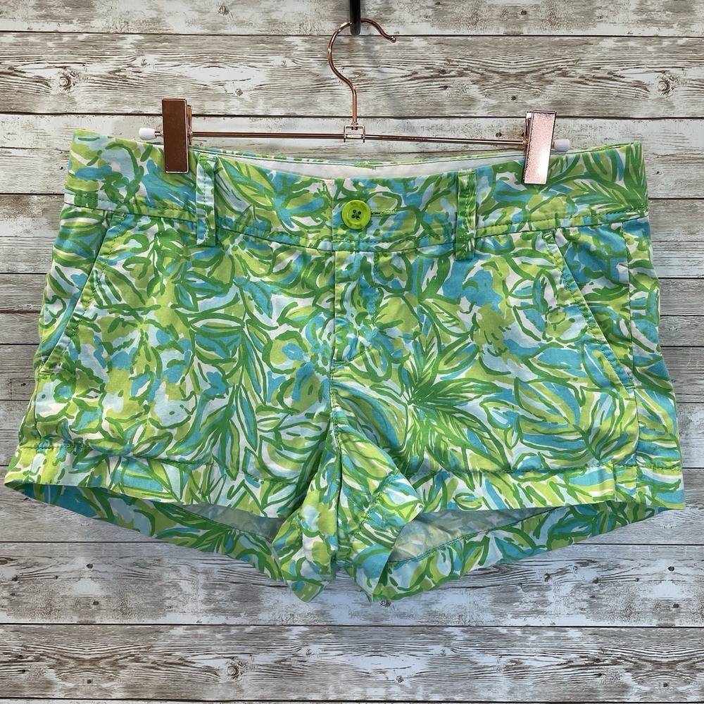 Lilly Pulitzer Womens 6 The Walsh Shorts Parrott Blue Green Palm Leaf Print